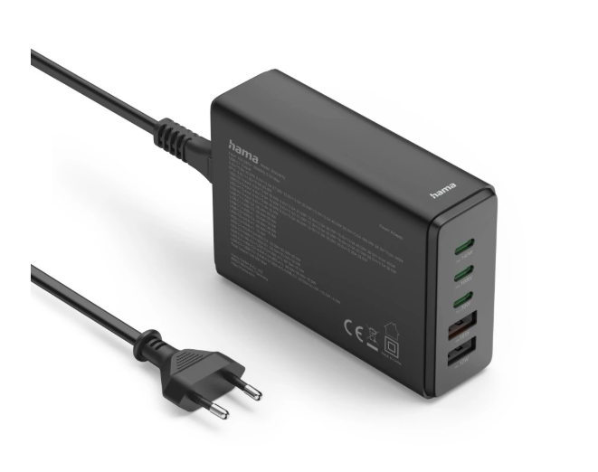 Perspagina USB-laadstation 5 poorten, GaN, snellader, 3xUSB-C, 2xUSB-A, PD, 140 W